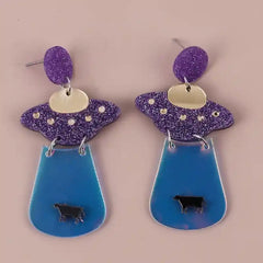 Alien Acrylic Drop Dangle Earrings Neon Spaceship Design