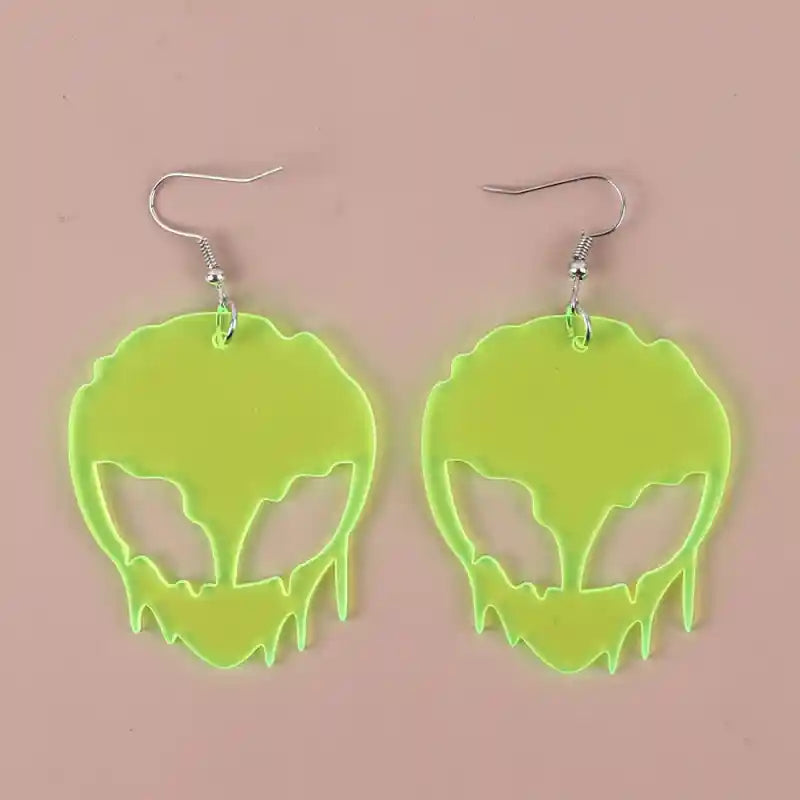 Alien Acrylic Drop Dangle Earrings Neon Spaceship Design