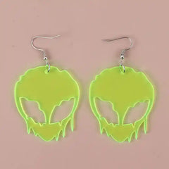 Alien Acrylic Drop Dangle Earrings Neon Spaceship Design