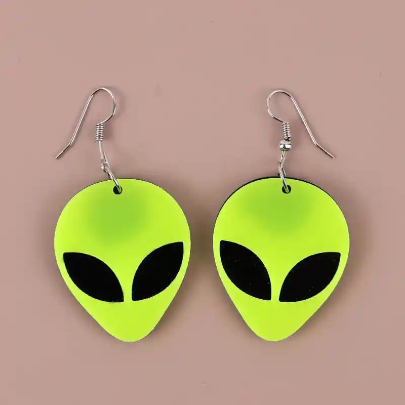 Alien Acrylic Drop Dangle Earrings Neon Spaceship Design