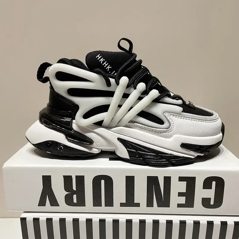 Alien Aesthetic Chunky Lace Up Sneakers White Black / 34