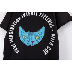 Alien Cat Back Slit Open Irregular Loose T-Shirt