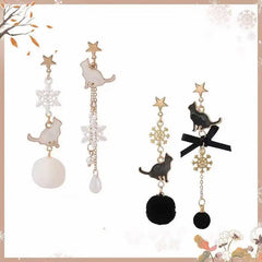 Alloy Asymmetrical Cat Lover Earrings Silver