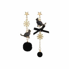 Alloy Asymmetrical Cat Lover Earrings Silver Black
