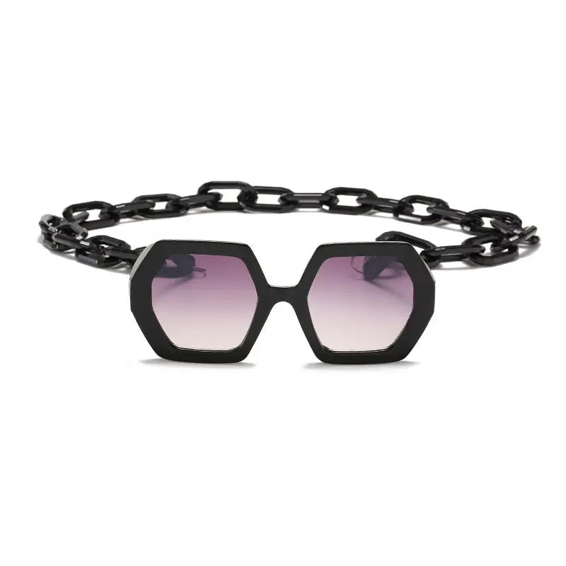 Alloy Polygonal Chain Sunglasses UV400 Gradient Lenses