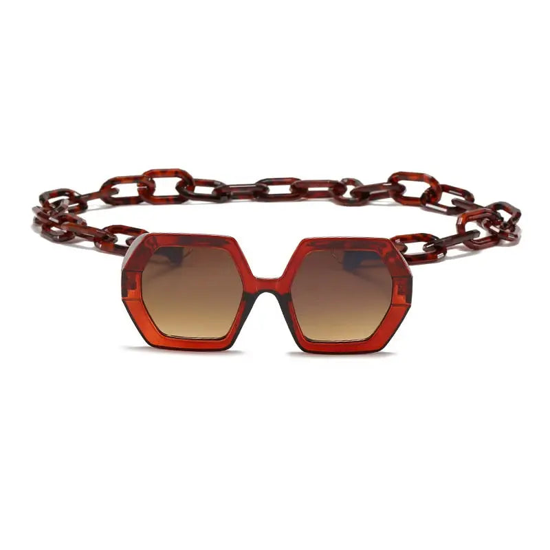 Alloy Polygonal Chain Sunglasses UV400 Gradient Lenses