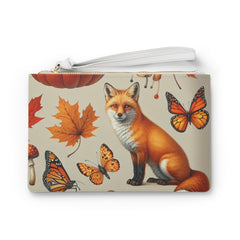 Amber Autumn Travel Clutch Bag with Fall Fox and Leaf