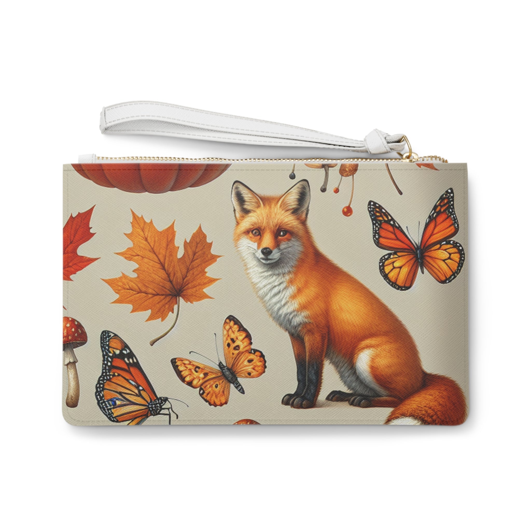 Amber Autumn Travel Clutch Bag with Fall Fox and Leaf