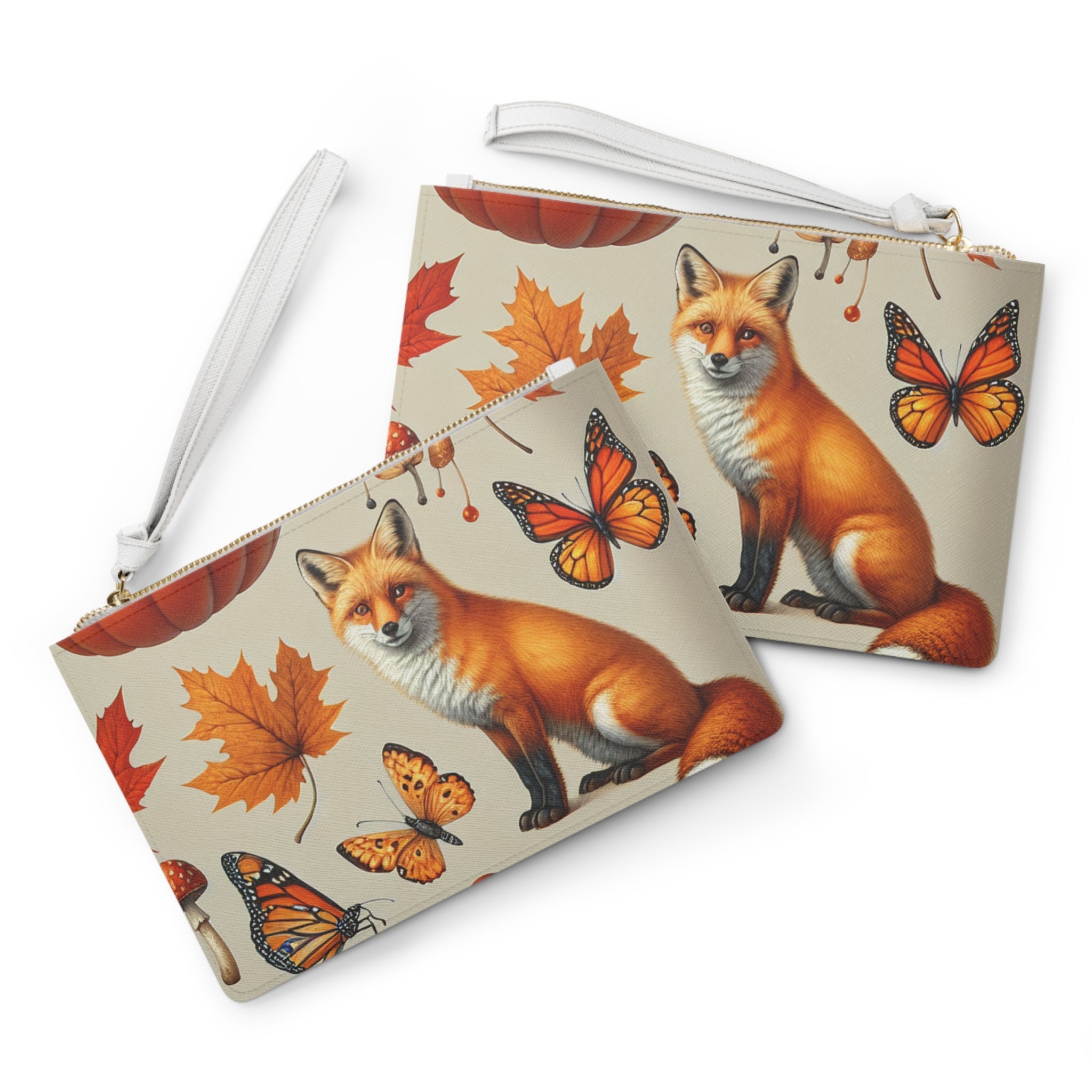 Amber Autumn Travel Clutch Bag with Fall Fox and Leaf