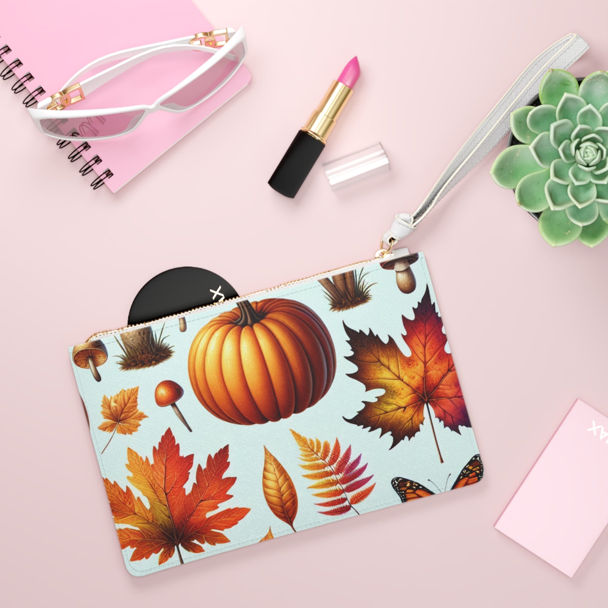 Amelia Harvest Clutch Bag with Autumn Fox and Leaf Design