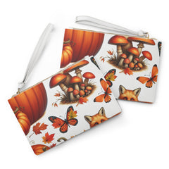 Amelia Harvest Clutch Bag with Autumn Fox and Pumpkin Print