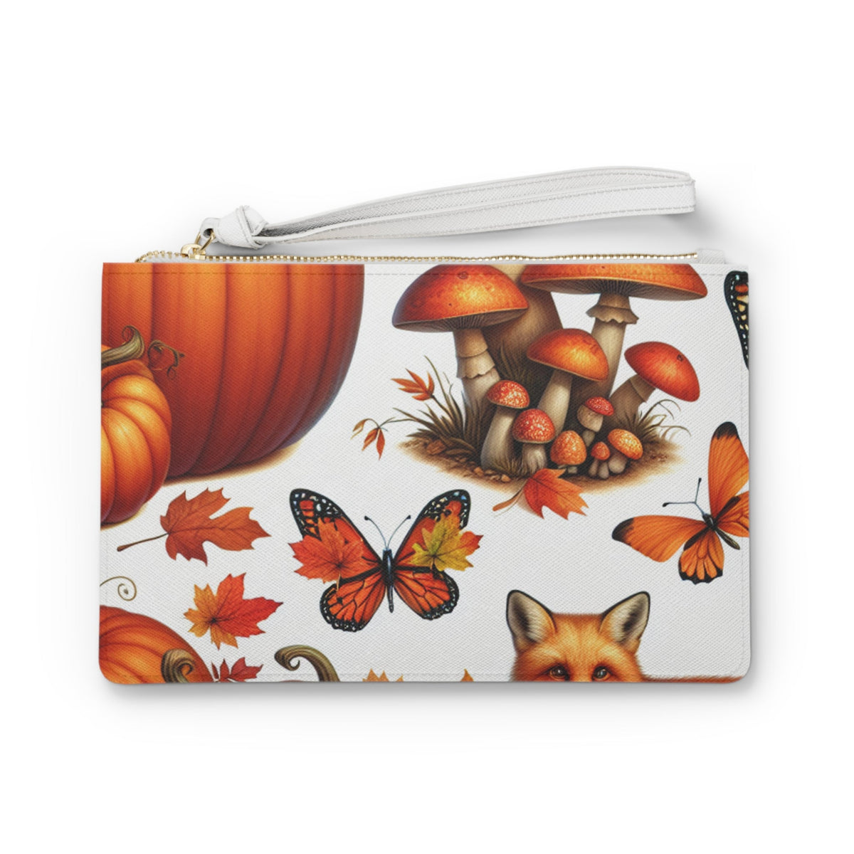 Amelia Harvest Clutch Bag with Autumn Fox and Pumpkin Print