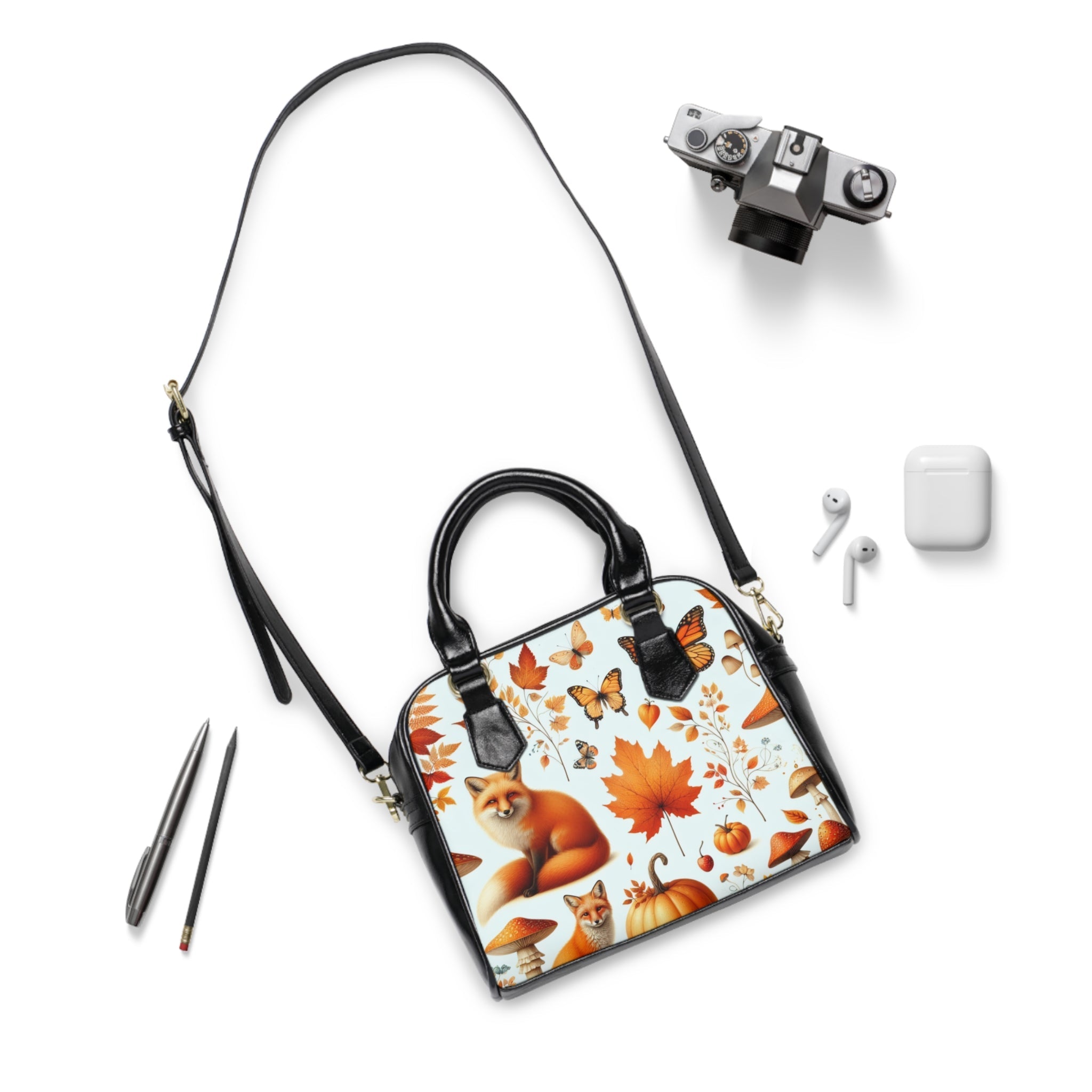 Amelia Hawthorne Shoulder Handbag with Autumn Fox Design