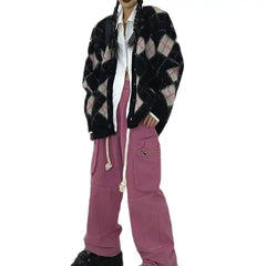 American Retro Plaid Oversize Knitted Cardigan