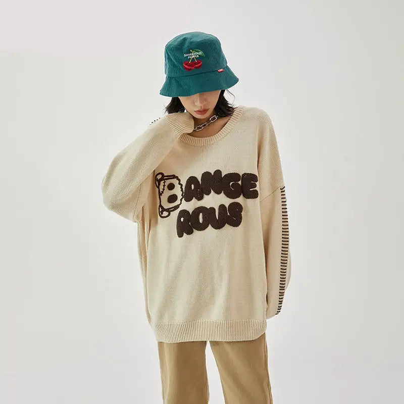 Ange Rous Bear Crew Neck Sweater - Beige / S