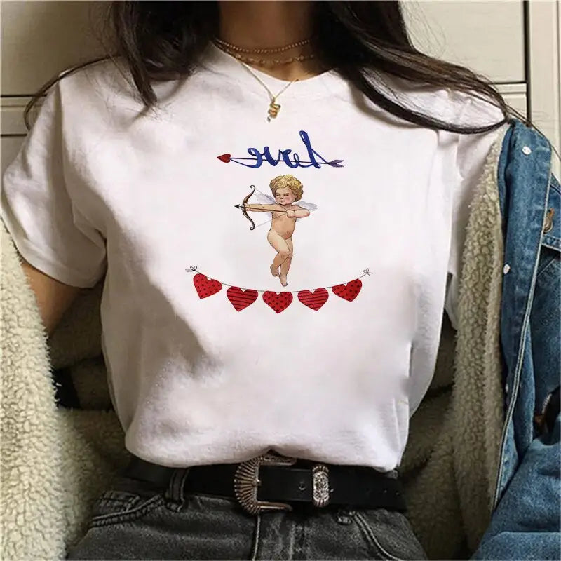 Angels Short Sleeve T Shirt for Everyday Wear White-Red