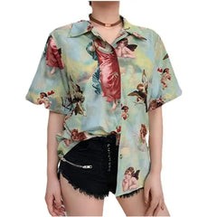 Angels Soft Aesthetic Short Sleeve Button Down Shirt