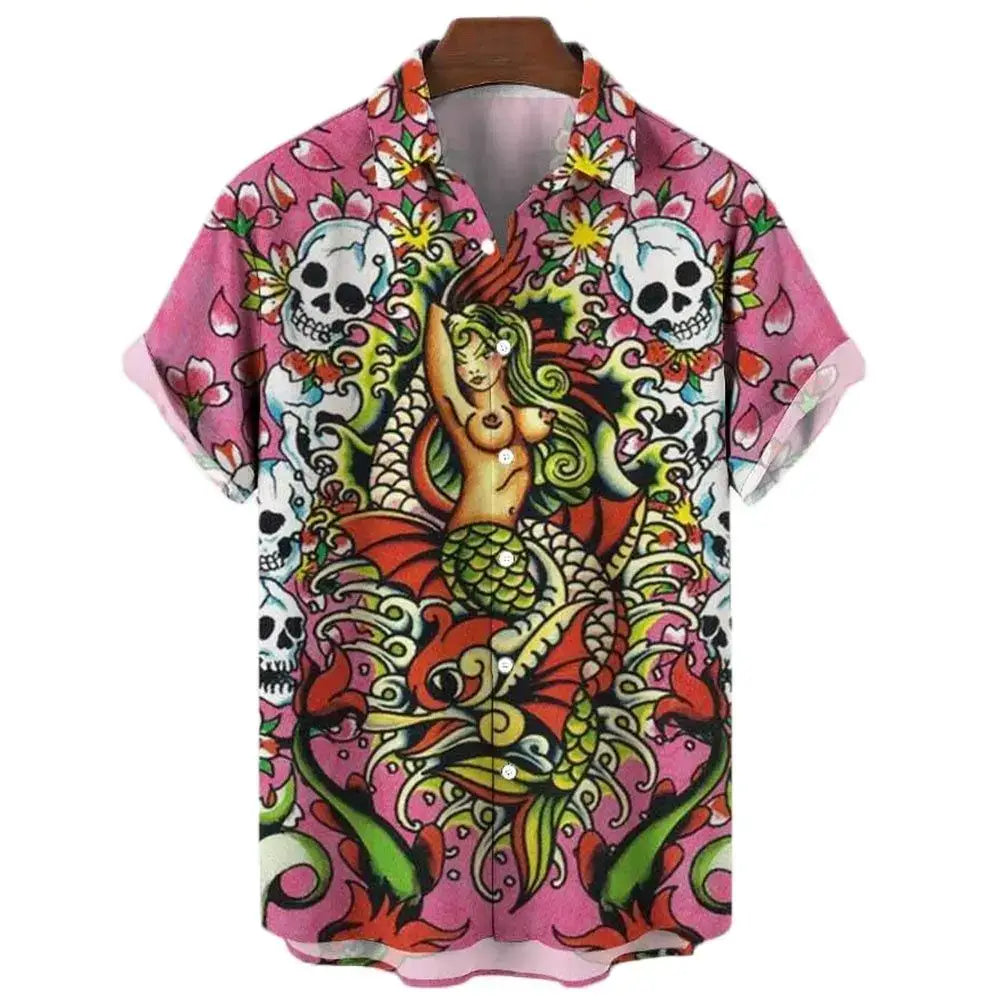 Animal Elements Print Shirts For Men 3D Tiger Graphic T Shirts Streetwear Fashion Trend Short Sleeve Men’s Single-Breasted Shirt