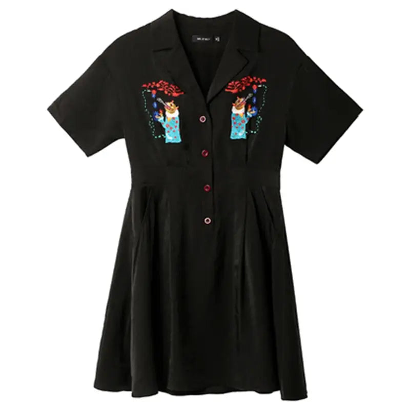 Animal Embroidery Short Sleeve Dress