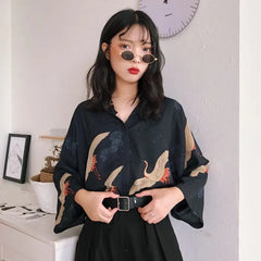 Animal Print Crane Black Blouses