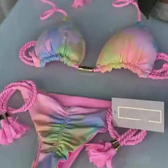 Animal Print Micro Thong Swimsuit with Circle Design Light