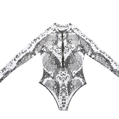 Animal Print One-Piece Long-Sleeve Swimwear with Zipper