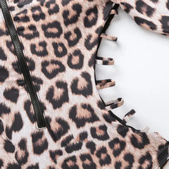 Animal Print One-Piece Long-Sleeve Swimwear with Zipper