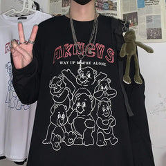 Anime and Happy Face Print Oversized Sweatshirt