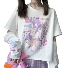 Anime E Girl T Shirt Japanese Kawaii Style white / S