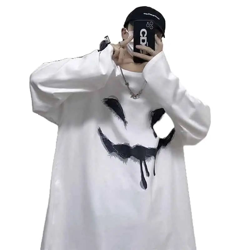 Anime Happy Face Print Oversized Sweatshirt