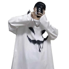 Anime Happy Face Print Oversized Sweatshirt