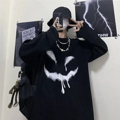 Anime Happy Face Print Oversized Sweatshirt