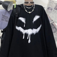 Anime Happy Face Print Oversized Sweatshirt