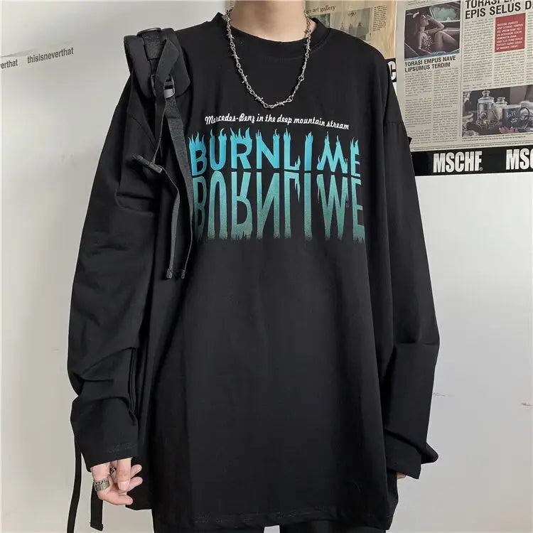 Anime Happy Face Print Oversized Sweatshirt Black / M