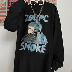 Anime Happy Face Print Oversized Sweatshirt Black. / M