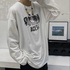 Anime Happy Face Print Oversized Sweatshirt White-Letters