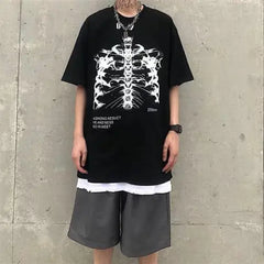 Anime Japan Style Gothic Oversized T Shirt Black- Bone scan