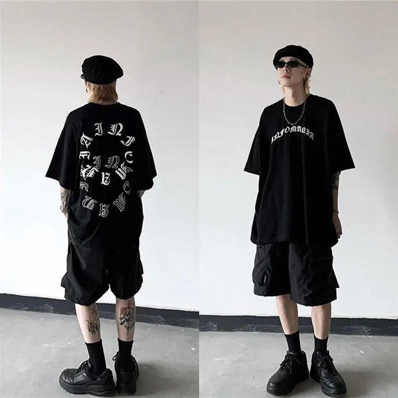 Anime Japan Style Gothic Oversized T Shirt Black-Letters / S