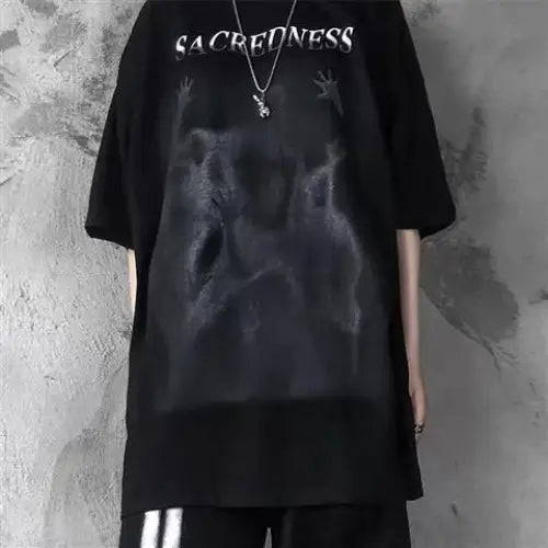 Anime Japan Style Gothic Oversized T Shirt Black / S