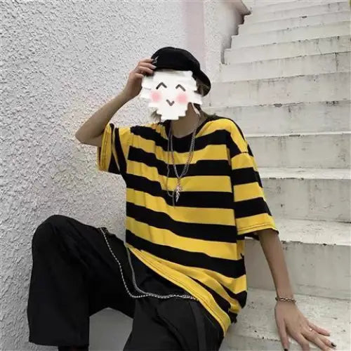 Anime Japan Style Gothic Oversized T Shirt Black-yellow / S