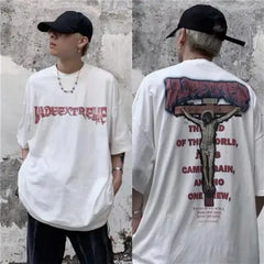 Anime Japan Style Gothic Oversized T Shirt White-Darck / S