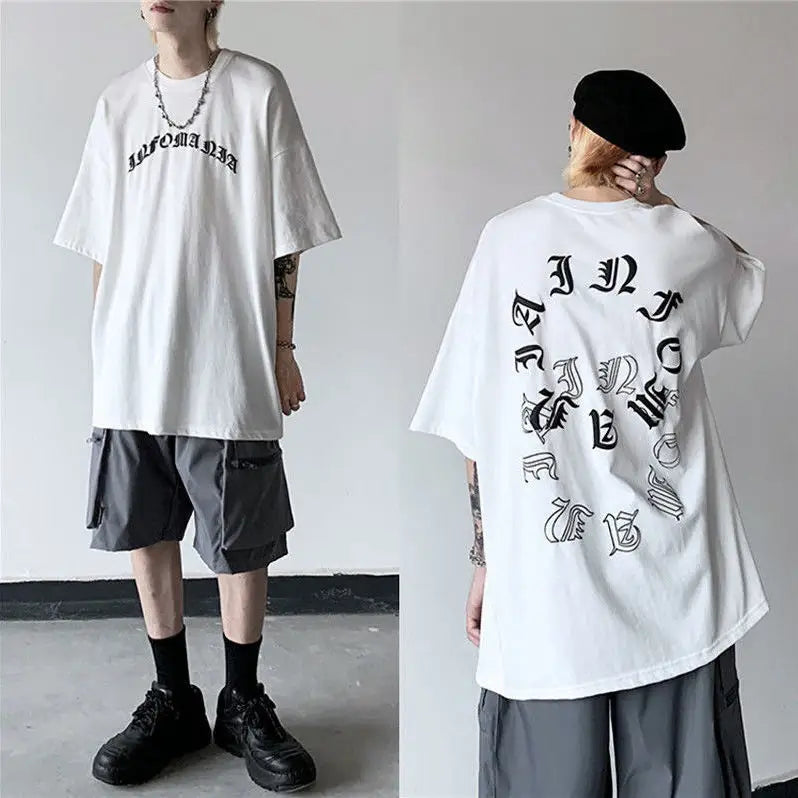 Anime Japan Style Gothic Oversized T Shirt White-letters / S