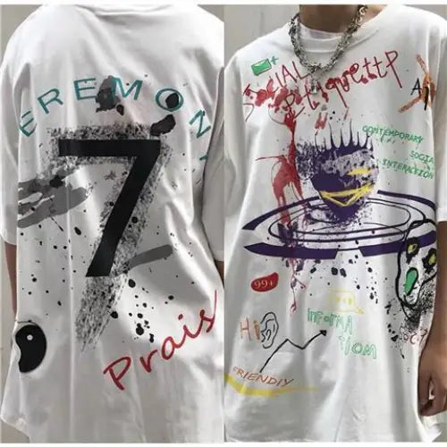 Anime Japan Style Gothic Oversized T Shirt White-Print / S