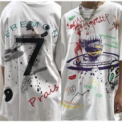 Anime Japan Style Gothic Oversized T Shirt White-Print / S