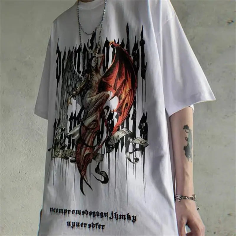 Anime Japan Style Gothic Oversized T Shirt White-print / S