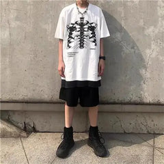 Anime Japan Style Gothic Oversized T Shirt White-Print. / S