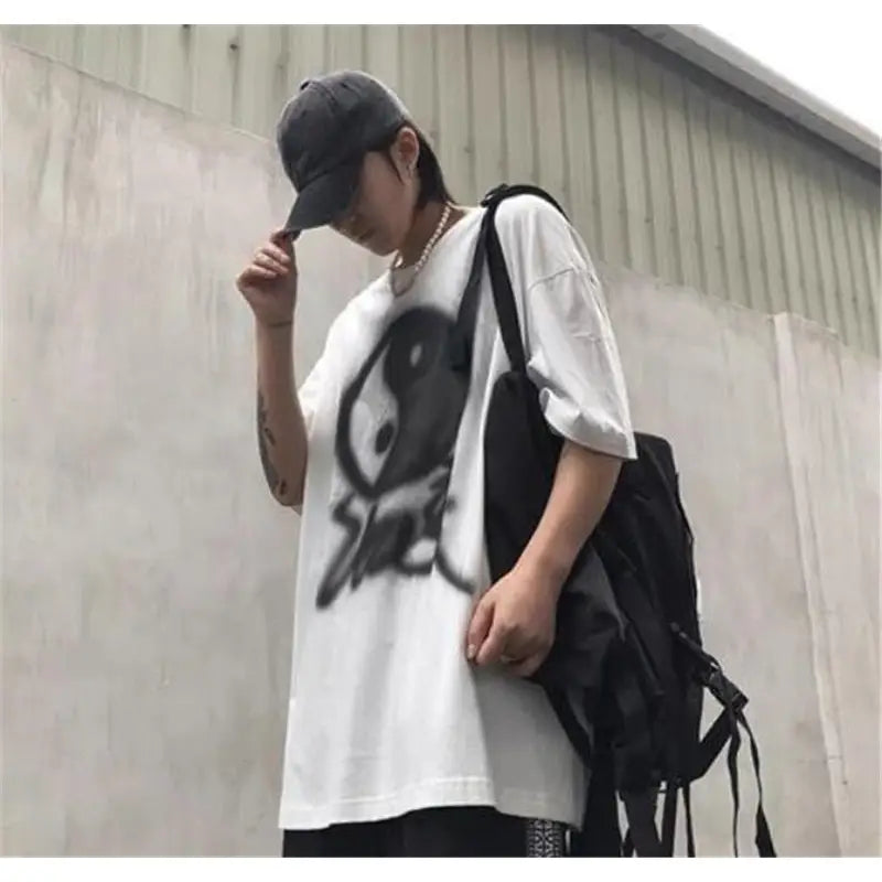 Anime Japan Style Gothic Oversized T Shirt White / S