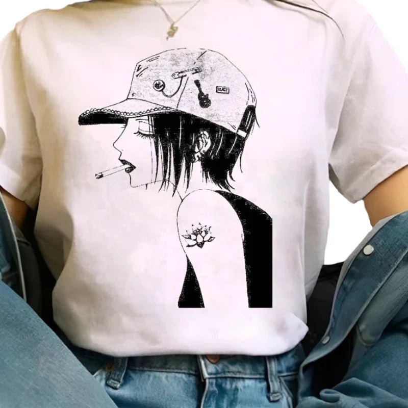 Anime Nana Osaki Round Neck T Shirt Hat Smoke / XS