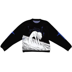 Anime O Neck Knitting Sweater Acetate Nylon Black / M