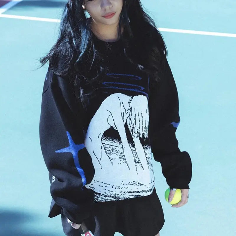 Anime O Neck Knitting Sweater Acetate Nylon